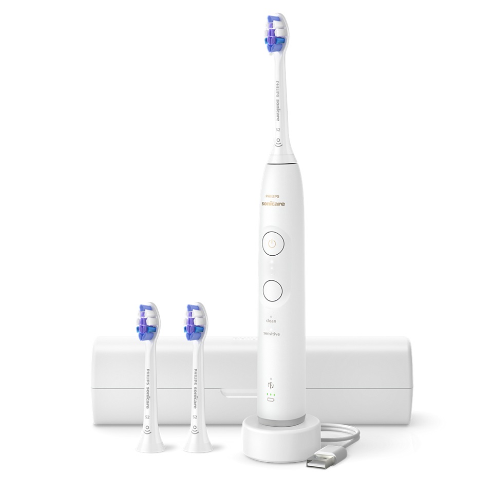Philips Sonicare 6100 HX7400/02 Spazzolino Sonico Ricaricabile con 2 Modalità, 3 Livelli di Intensità, Avviso di Pressione, EasyStart, SmartTimer, BrushPacer e Custodia da Viaggio - Bianco