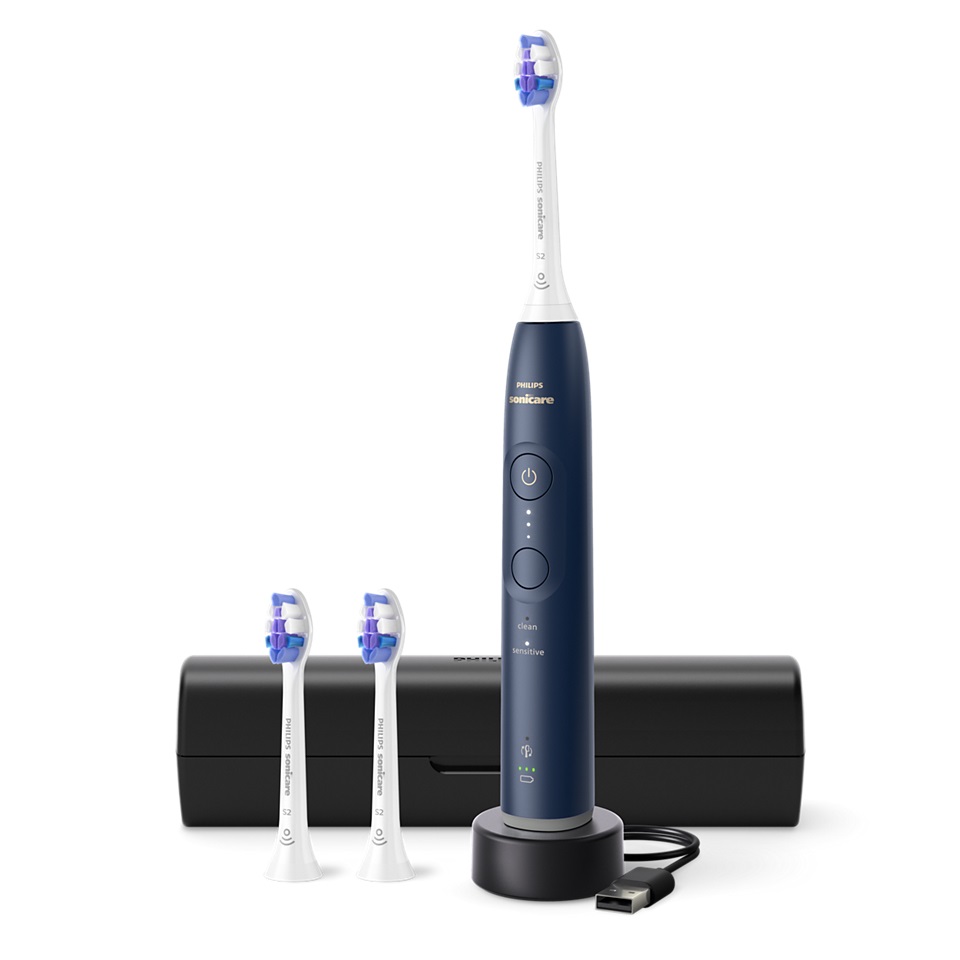 Philips Sonicare 6100 HX7403/01 Spazzolino Elettrico Sonico con 2 Modalità, 3 Livelli di Intensità, EasyStart, SmartTimer, Avviso di Pressione, Custodia da Viaggio, Blu Navy