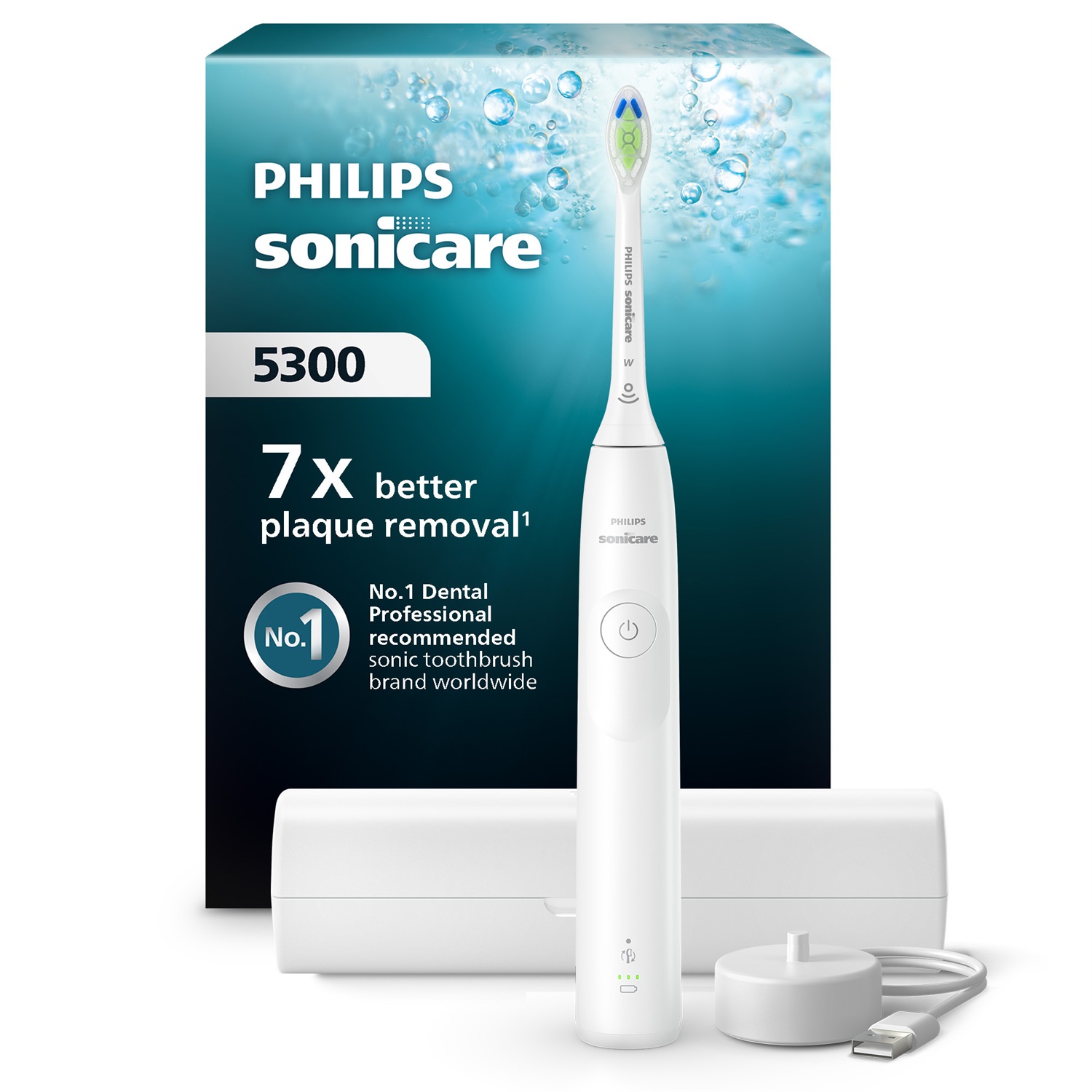 Philips Sonicare 5300 HX7108/02 Spazzolino Elettrico Sonico Ricaricabile Bianco - 62000 Movimenti al Minuto, Cura Quotidiana, 2 Modalità