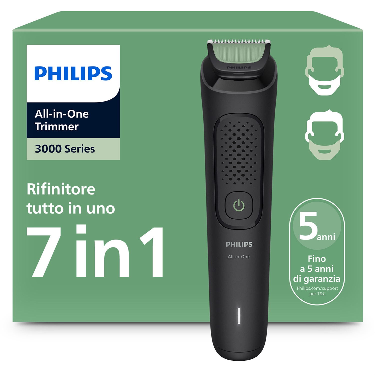 Philips MG3920/15 All-in-One Trimmer 3000 Series - Rifinitore 7 in 1 con Accessori per Barba, Capelli, Naso e Orecchie