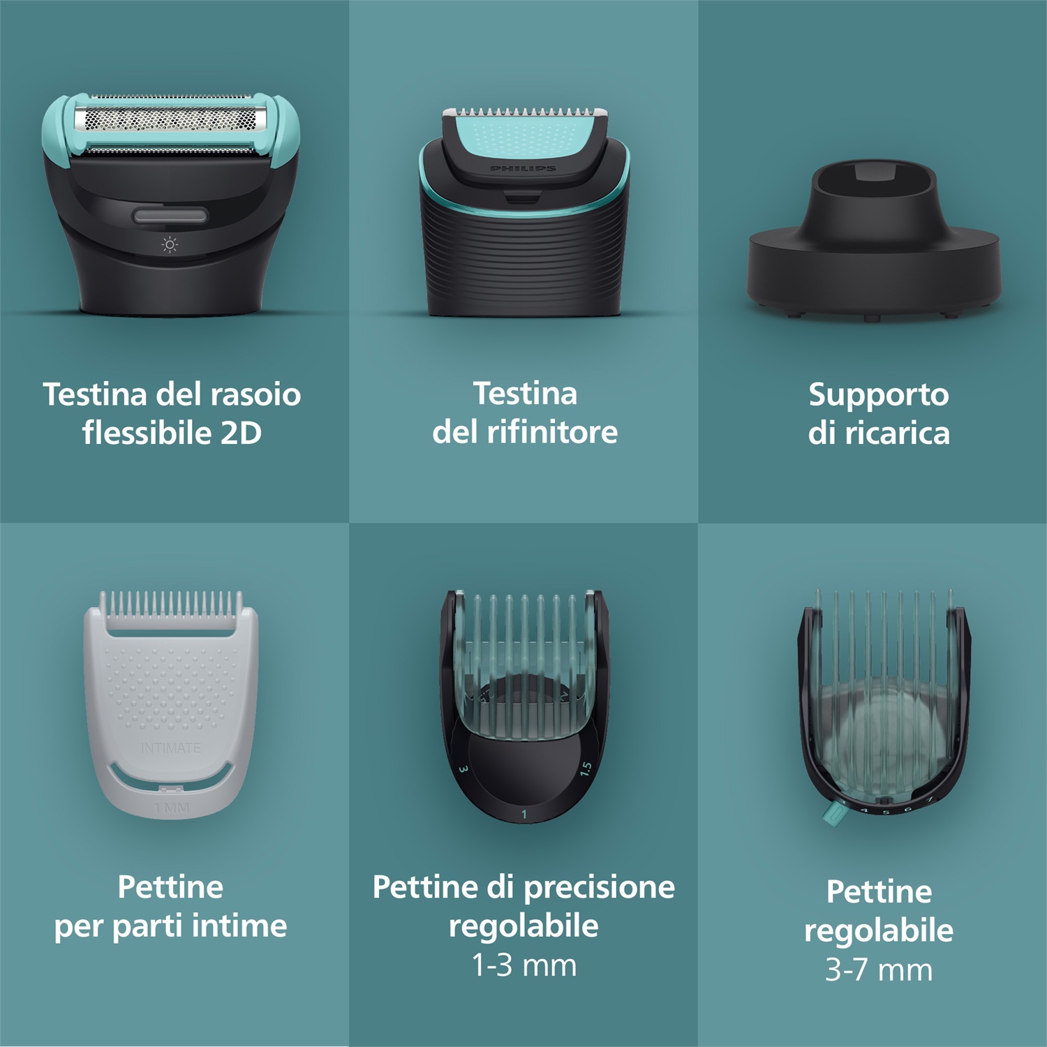 Philips Body Groomer 7000 Series BG7475/15 - Testina Flessibile 2D, Doppia Rifinitura/Rasatura, Uso Bagnato e Secco