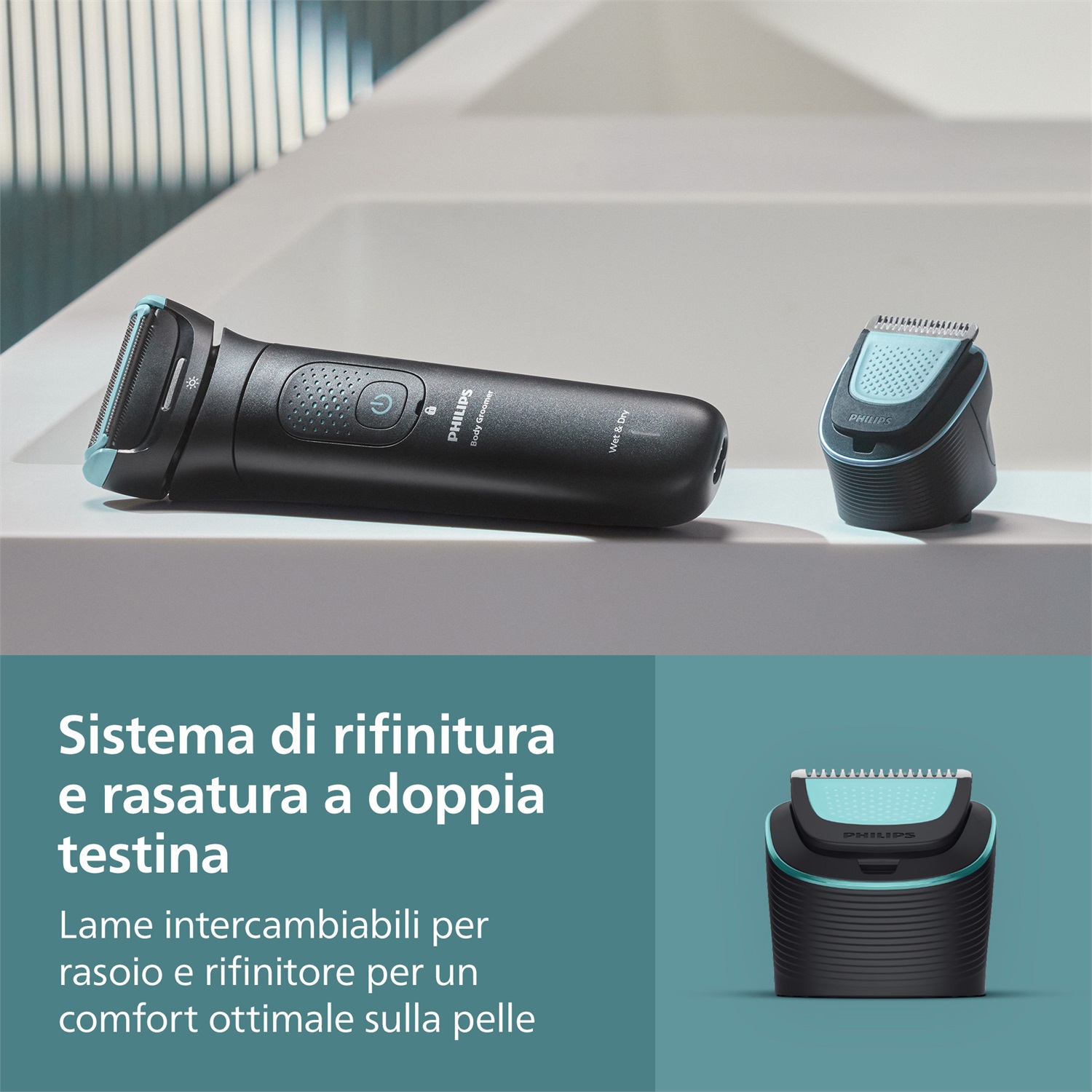 Philips Body Groomer 7000 Series BG7475/15 - Testina Flessibile 2D, Doppia Rifinitura/Rasatura, Uso Bagnato e Secco