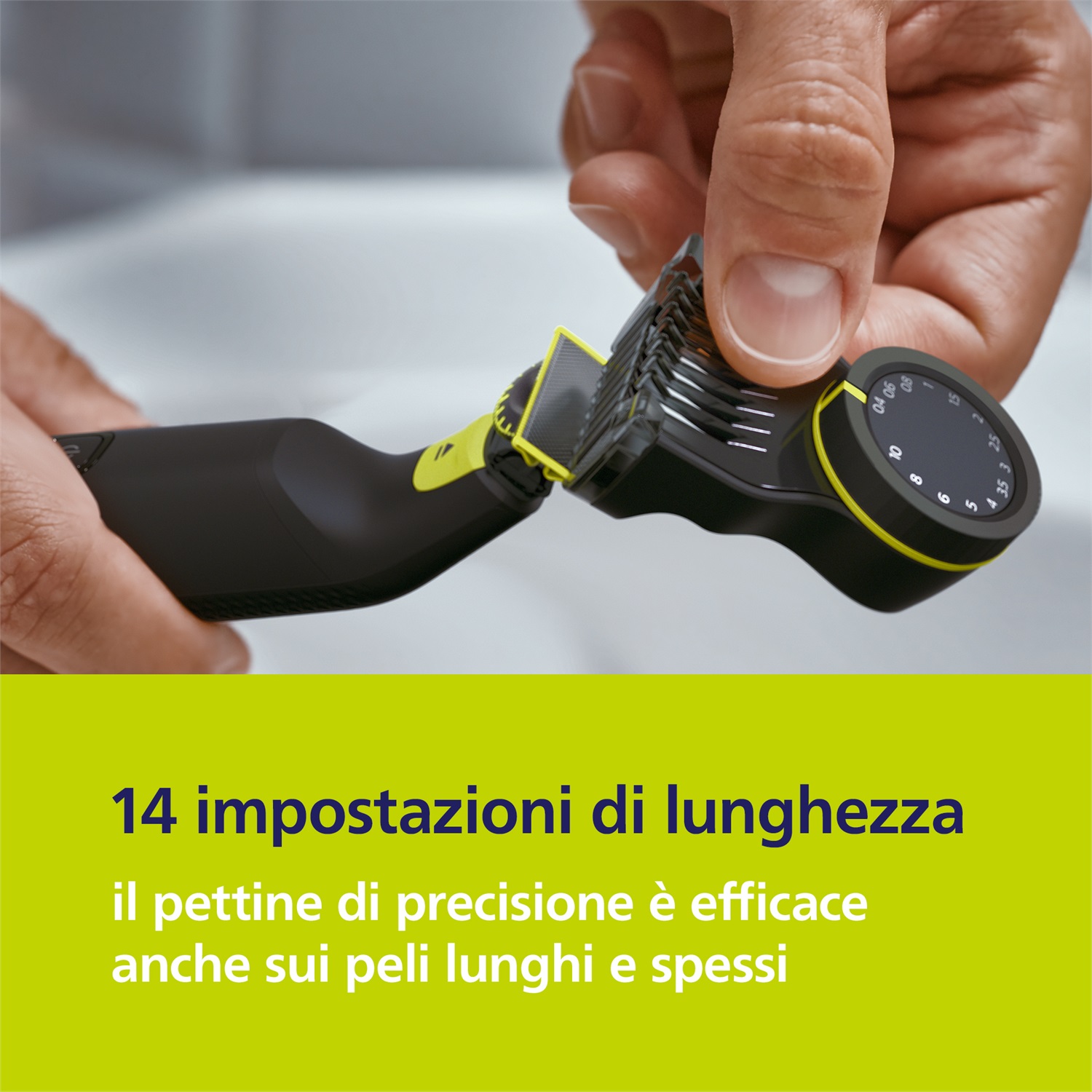 Philips OneBlade Pro 360 QP6542/15 - Rasoio, Regolabarba e Rifinitore Wet&Dry con Pettine di Precisione Regolabile, 14 Lunghezze, Autonomia 90 Minuti, Nero e Lime