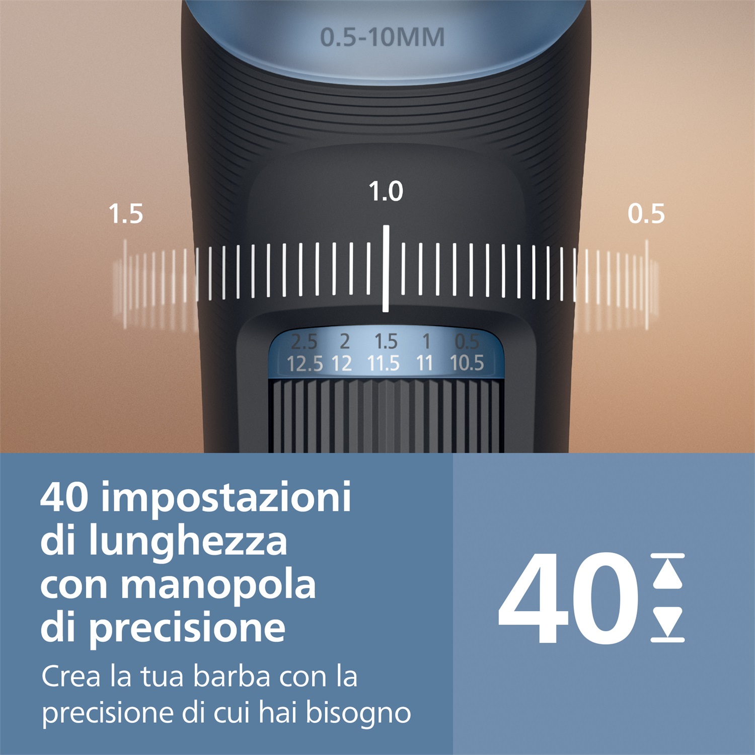 Philips BT3620/15 Regolabarba Serie 3000 - Tagliapeli e Tagliacapelli con Lame Autoaffilanti e 40 Impostazioni di Lunghezza