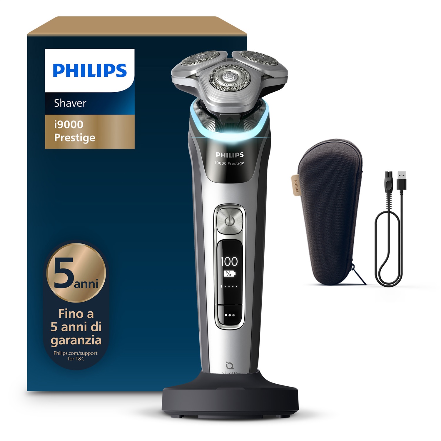 Philips i9000 Prestige XP9204/10 - Rasoio Elettrico Wet & Dry con Tecnologia SkinIQ, Sistema Lift&Cut a Tripla Azione e Doppie Lame Rotanti SteelPrecision