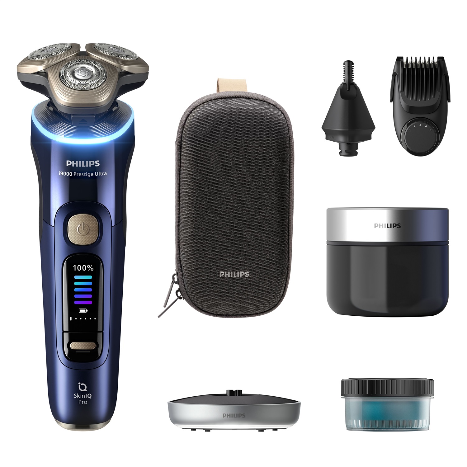 Philips Shaver i9000 Prestige Ultra XP9401/38 - Rasoio Elettrico Wet & Dry con Tecnologia Skin IQ Pro, Triplo Sistema Lift & Cut, Lame di Precisione NanoTech 360º e 5 Modalità di Rasatura