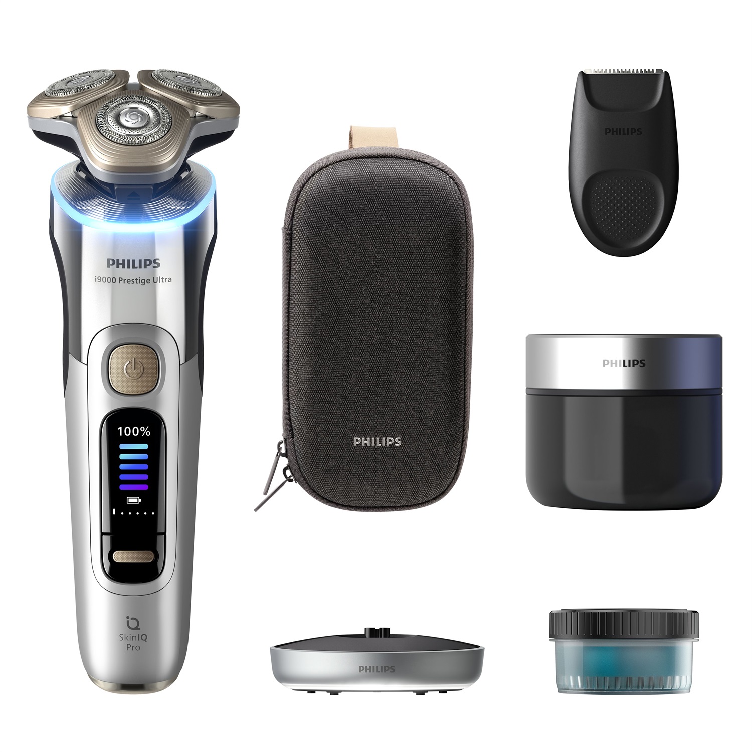 Philips Shaver i9000 Prestige Ultra Rasoio Elettrico Wet & Dry con Tecnologia Skin IQ Pro, Triplo Sistema di Sollevamento e Taglio, Lame di Precisione NanoTech 360º, 5 Modalità di Rasatura, XP9404/31