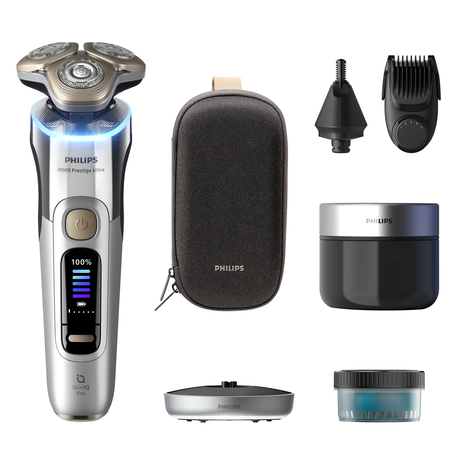 Philips i9000 Prestige Ultra XP9404/38 - Rasoio elettrico Wet & Dry con tecnologia Skin IQ Pro, Triplo sistema Lift & Cut, Lame di precisione NanoTech 360º e 5 modalità di rasatura