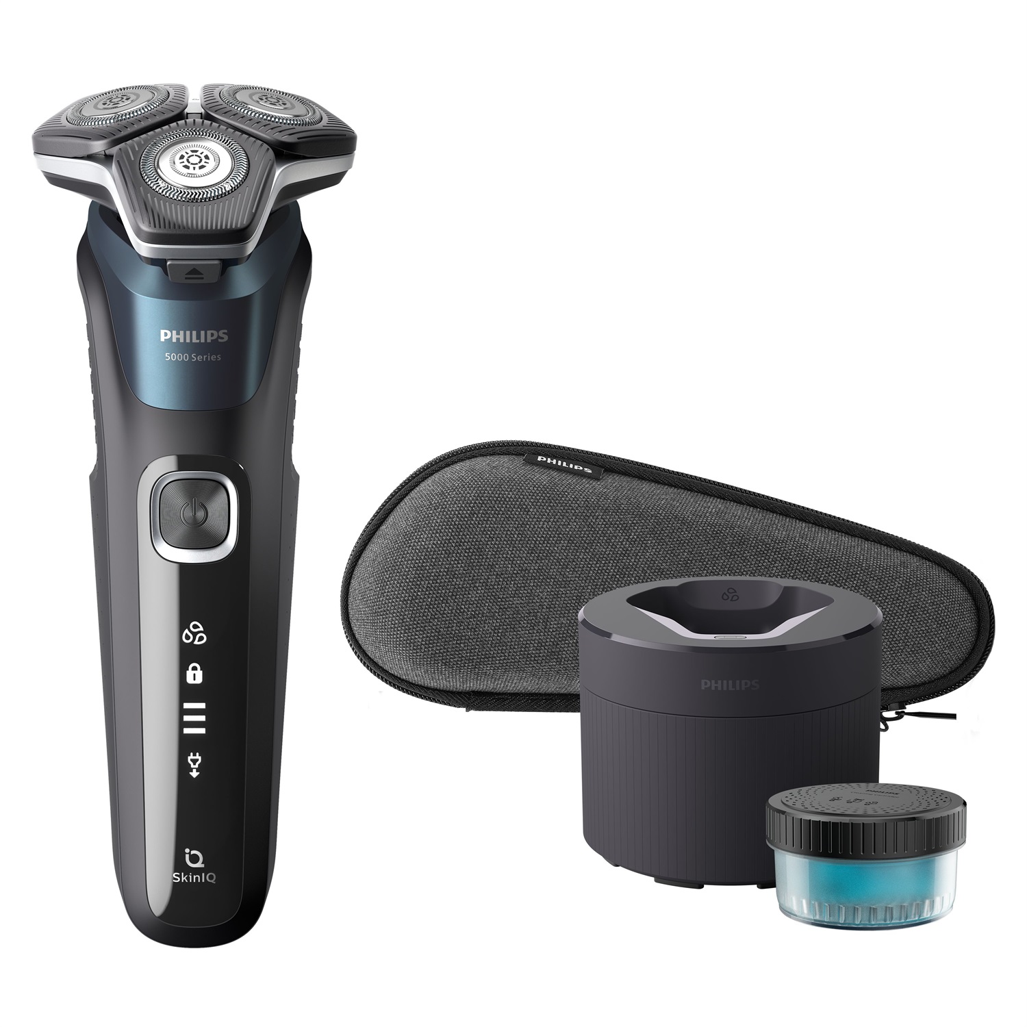 Philips Shaver Series 5000 S5889/50 - Rasoio elettrico Wet & Dry con tecnologia SkinIQ, rifinitore a scomparsa, custodia da viaggio, Quick Clean Pod e spazzolina per la pulizia