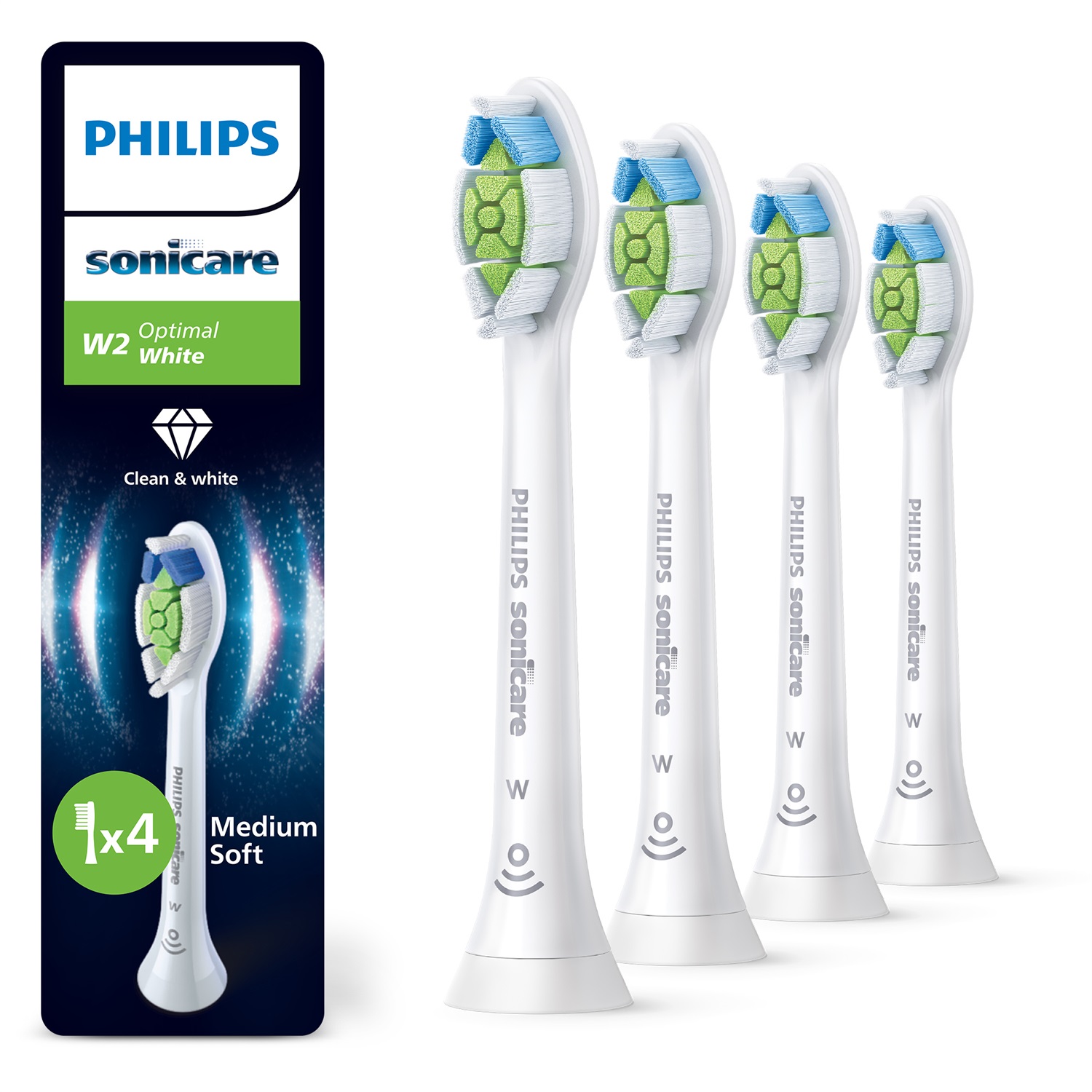 Philips Sonicare W2 Optimal White HX6064/87 - Testine di ricambio originali, confezione da 4, per denti più bianchi