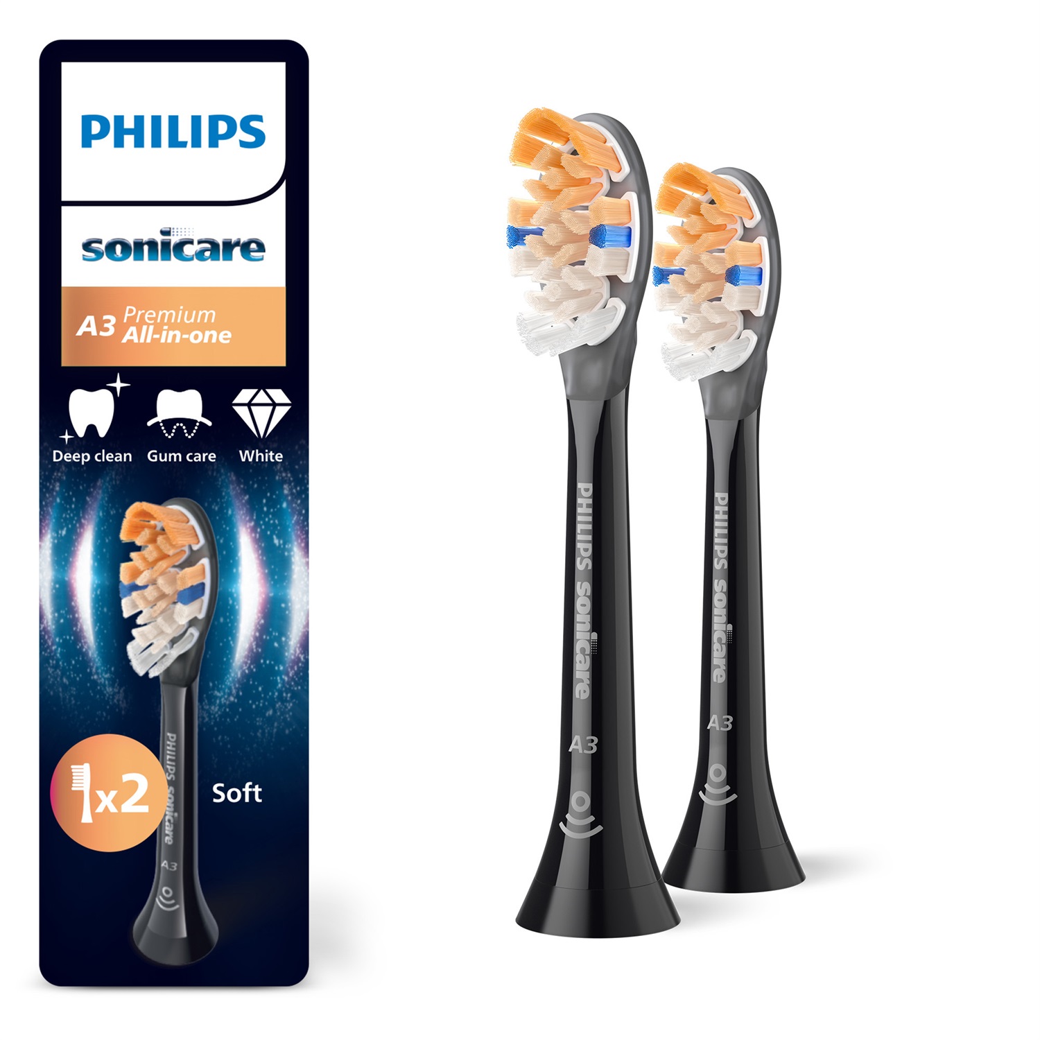 Philips Sonicare Premium All-in-One HX9092/88 - 2 Testine di Ricambio Nere per Spazzolino Sonico