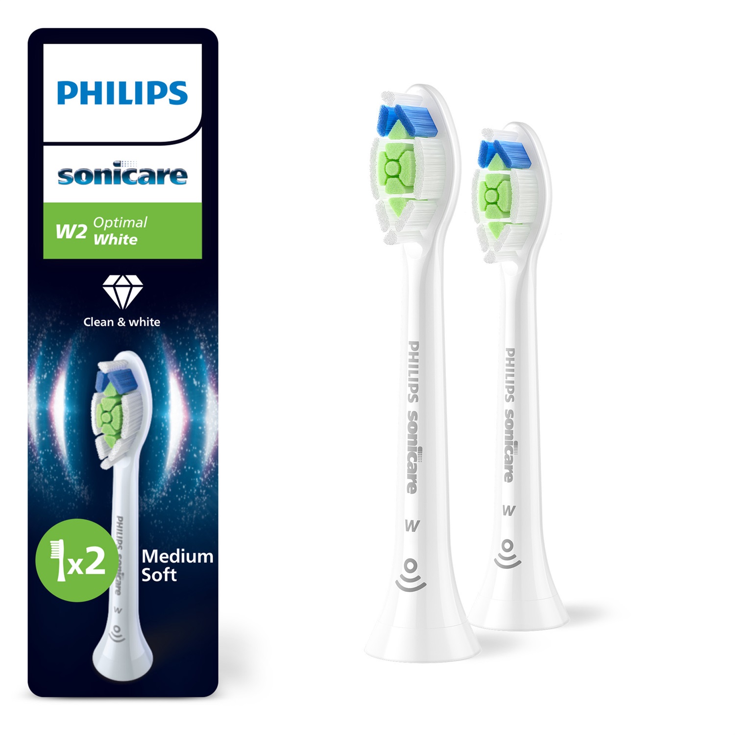 Philips Sonicare W2 Optimal White HX6062/87 - Testine di ricambio originali, confezione da 2, bianco, per una pulizia eccezionale e denti più bianchi