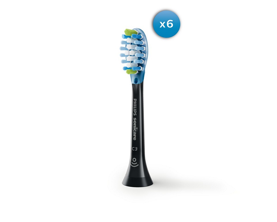 Philips Sonicare C3 Premium Plaque Defence HX9046/88 - Confezione da 6 testine di ricambio nere per una pulizia profonda e rimozione della placca