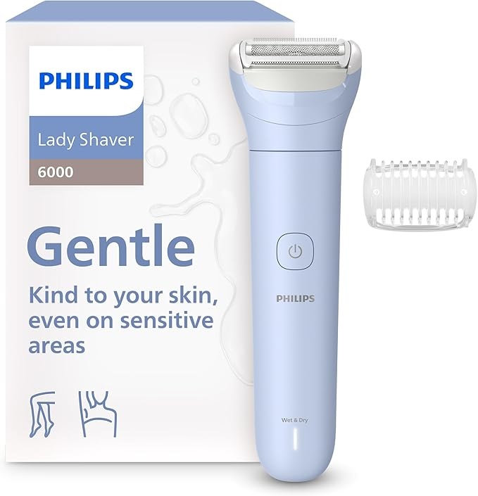Philips Lady Shaver Serie 6000 BRL127/00 - Rasoio senza filo Wet & Dry con sistema di rasatura a 3 lame, per corpo e gambe, 80 minuti di utilizzo