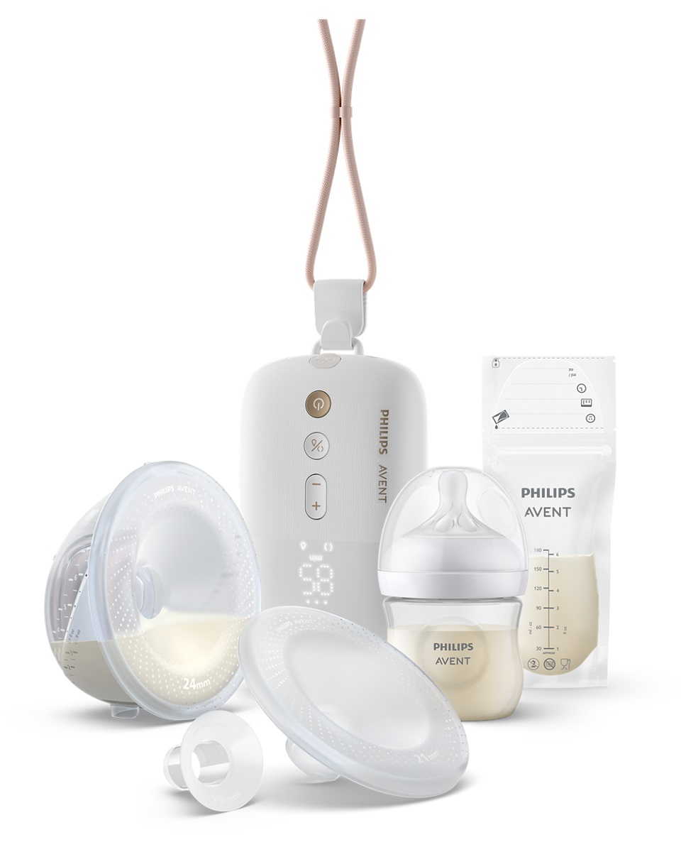 Philips Avent Tiralatte Elettrico Singolo Indossabile Hands-Free SCF543/11 con Biberon Natural Response 125ml e Sacchetti Conserva Latte