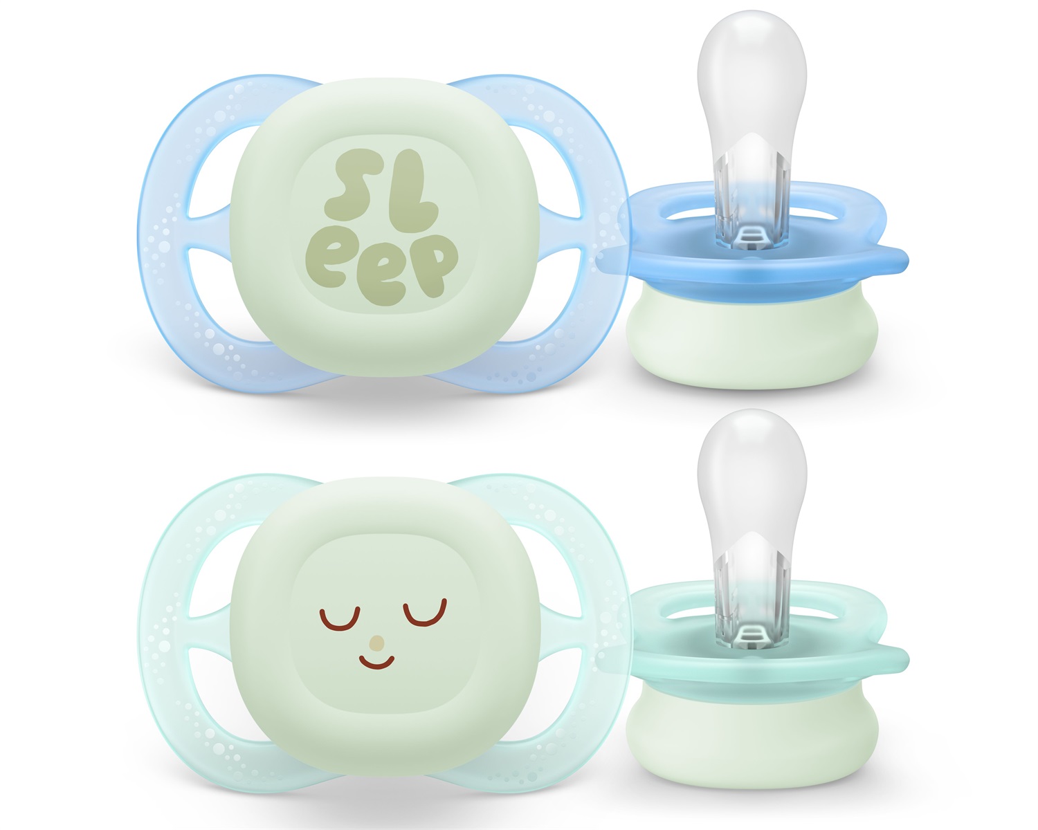 Philips Avent Ultra Start Nighttime - Succhietti ortodontici fluorescenti per neonati, in silicone morbido, senza BPA, confezione da 2