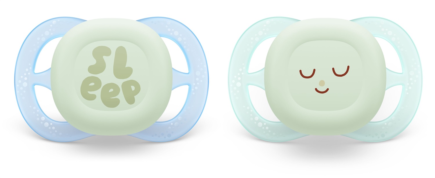Philips Avent Ultra Start Nighttime - Succhietti ortodontici fluorescenti per neonati, in silicone morbido, senza BPA, confezione da 2