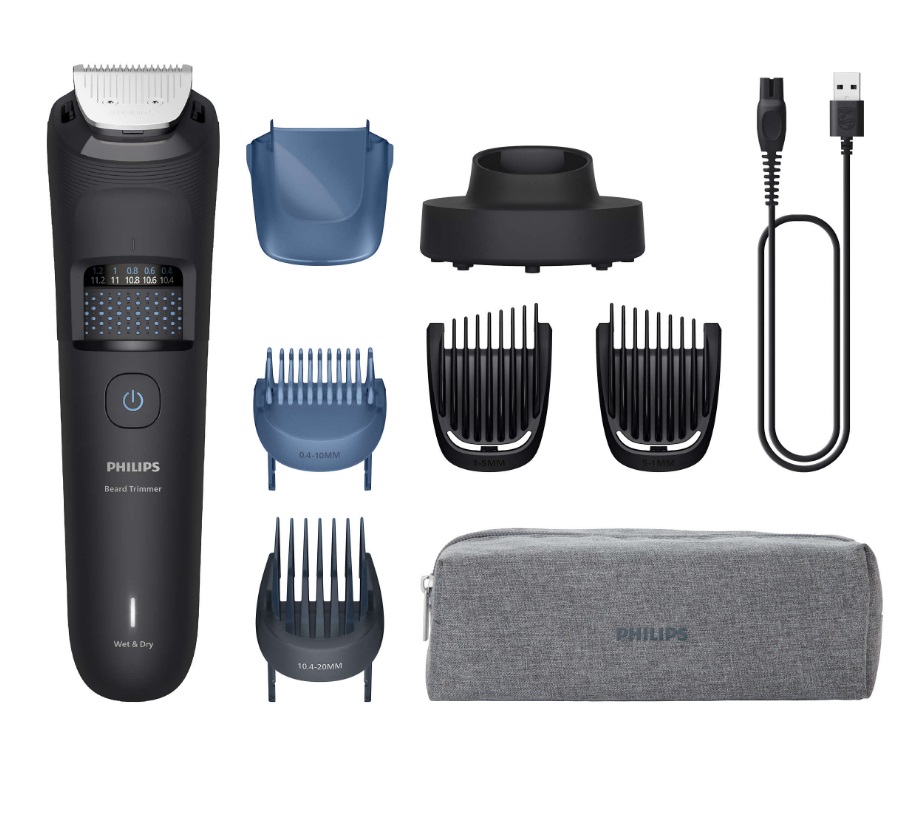 Philips Regolabarba Serie 5000 - Lame autoaffilanti, 40 lunghezze, tecnologia BeardSense, impermeabile, con pettine sfumatura e custodia