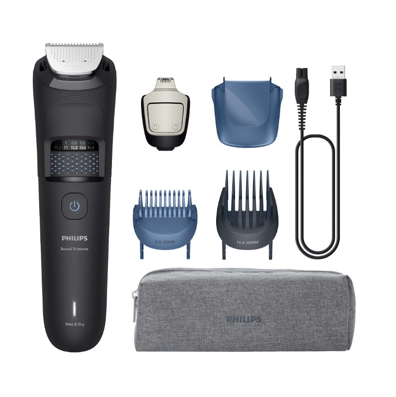 Philips Regolabarba Serie 5000 - Lame Autoaffilanti, 40 Lunghezze, Tecnologia BeardSense, Impermeabile, Custodia da Viaggio