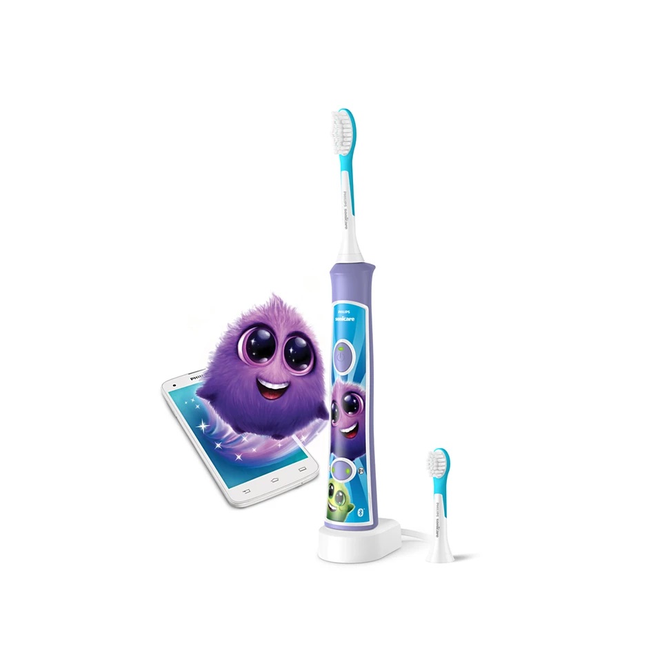 Philips Sonicare For Kids HX6322/12 - Spazzolino elettrico sonico per bambini dai 3 anni con app, SmarTimer e QuadPacer, colore viola