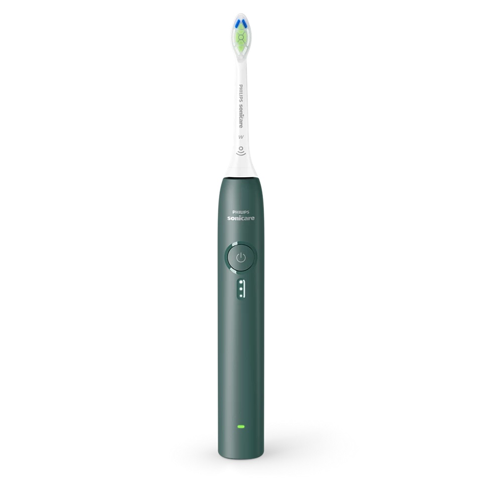 Philips Sonicare Serie 3000 - Spazzolino elettrico sonico con sensore di pressione, 3 intensità, EasyStart, SmarTimer, autonomia 14 giorni, custodia, verde bosco