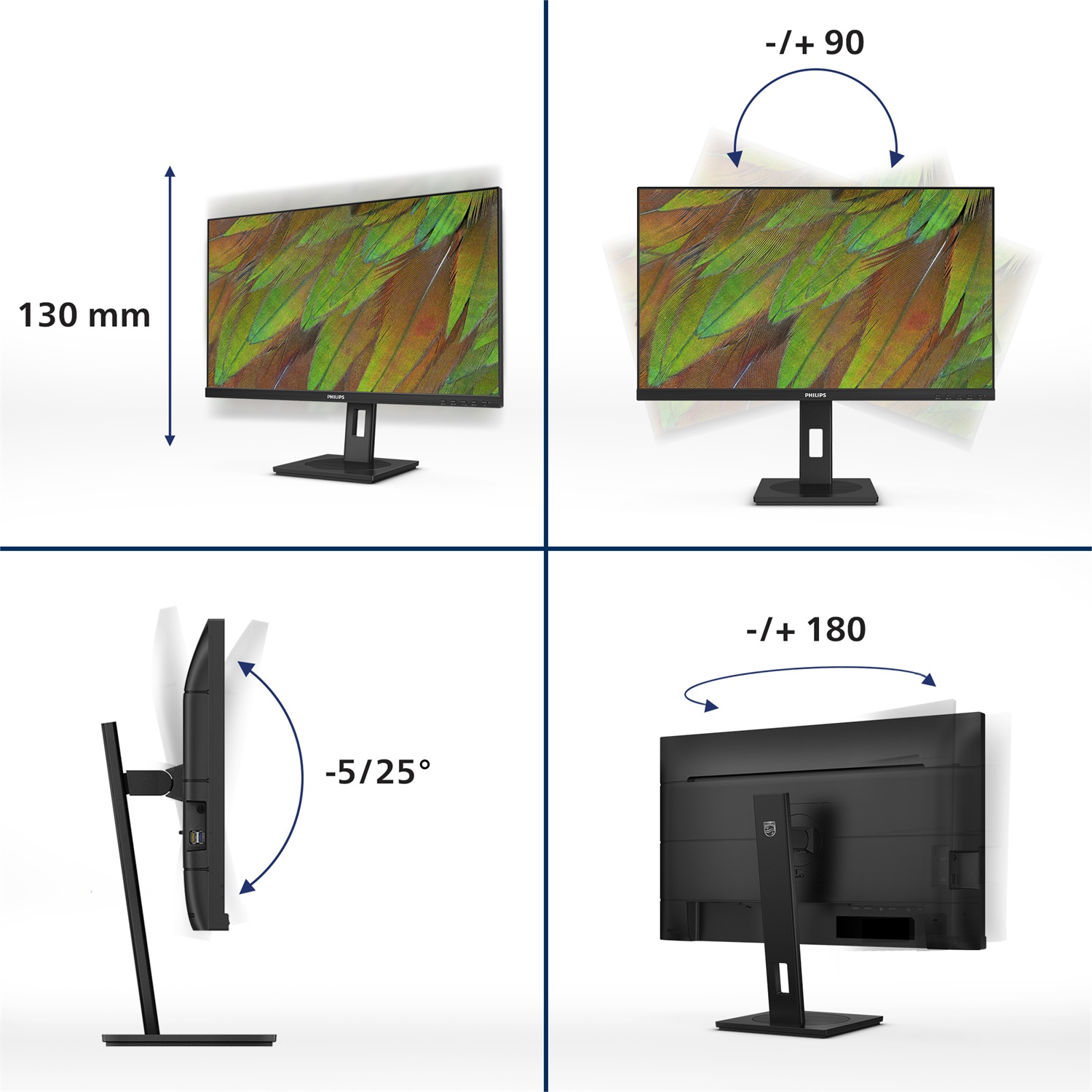 Philips 27B1U3900 - Monitor 4K Ultra HD da 27 pollici con altezza regolabile, altoparlanti e connessione USB-C