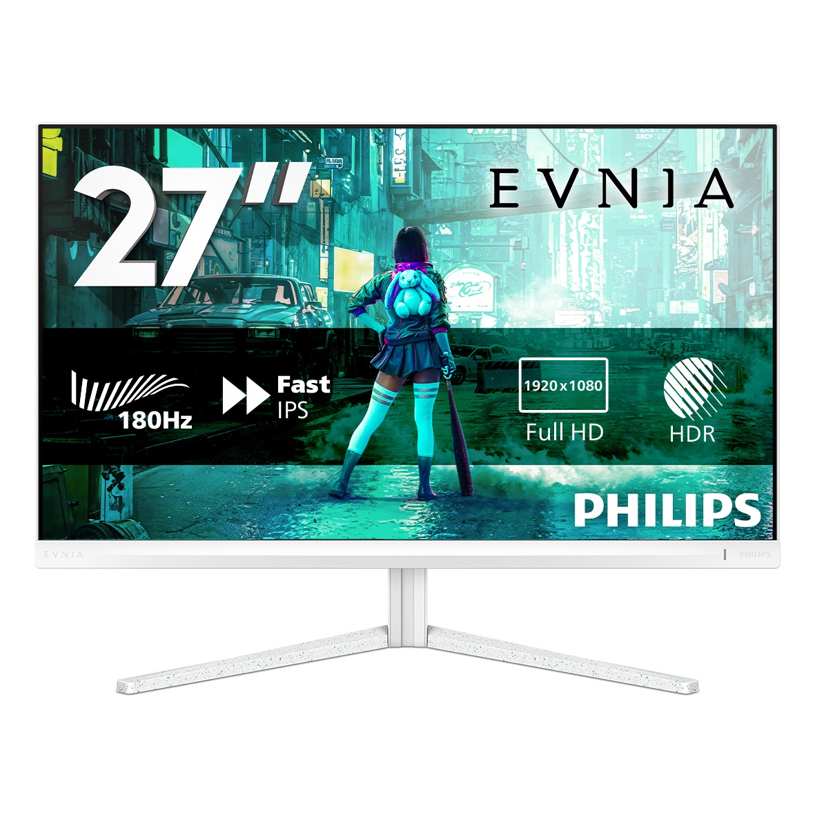 Philips Evnia 27M2N3201A/00 Monitor da Gioco 27 Pollici Full HD 1920x1080, 180 Hz, 0,5 ms, FreeSync Premium, G-Sync Compatible, HDR10, 2x HDMI, DisplayPort, Bianco