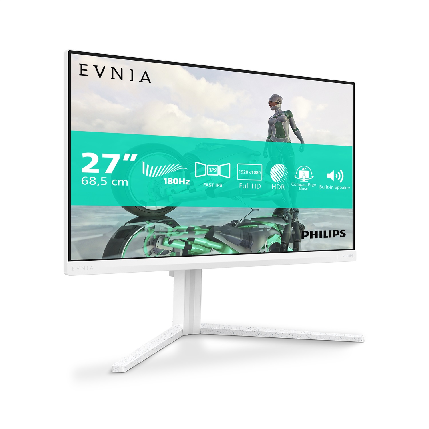Philips Evnia 27M2N3201A/00 Monitor da Gioco 27 Pollici Full HD 1920x1080, 180 Hz, 0,5 ms, FreeSync Premium, G-Sync Compatible, HDR10, 2x HDMI, DisplayPort, Bianco