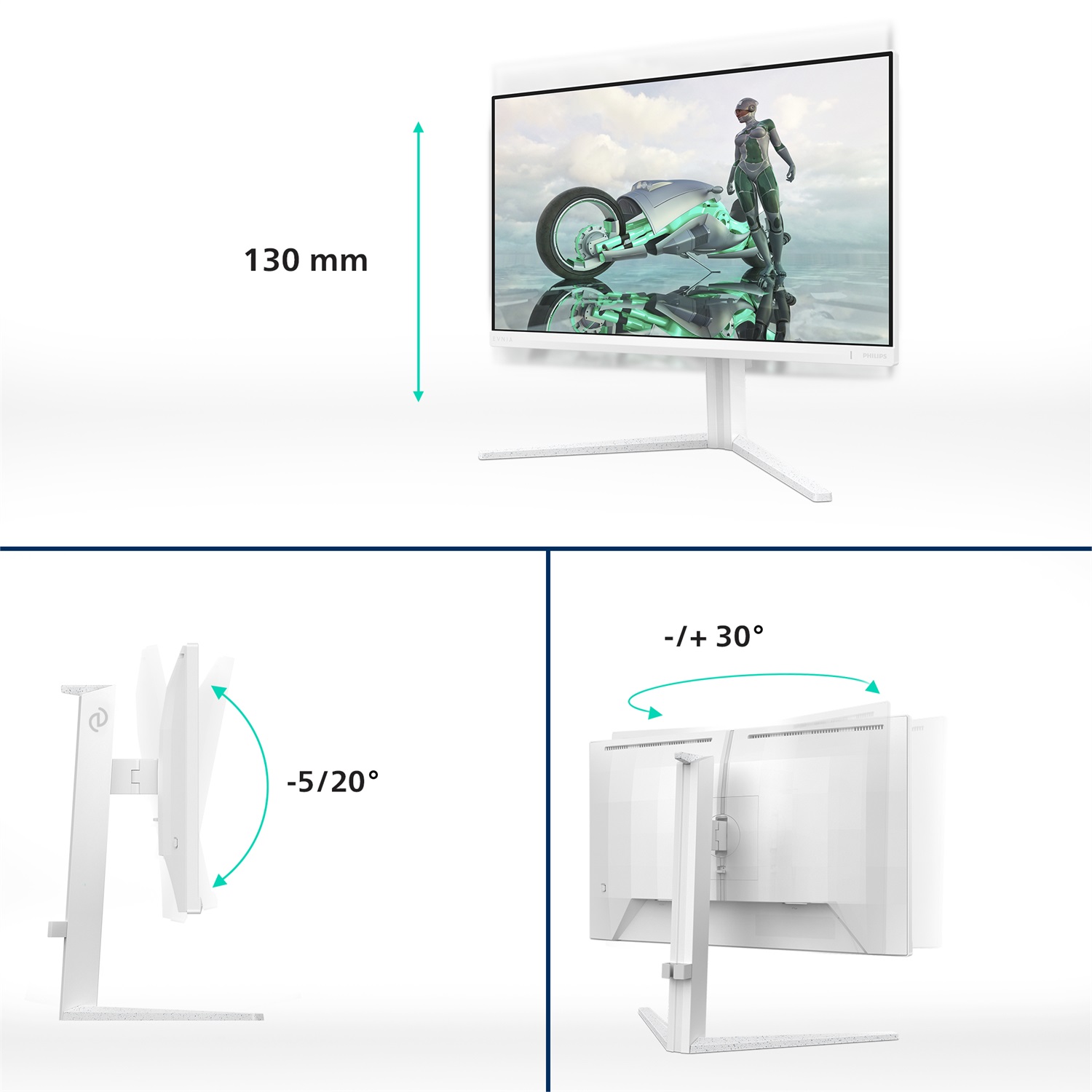 Philips Evnia 27M2N3201A/00 Monitor da Gioco 27 Pollici Full HD 1920x1080, 180 Hz, 0,5 ms, FreeSync Premium, G-Sync Compatible, HDR10, 2x HDMI, DisplayPort, Bianco