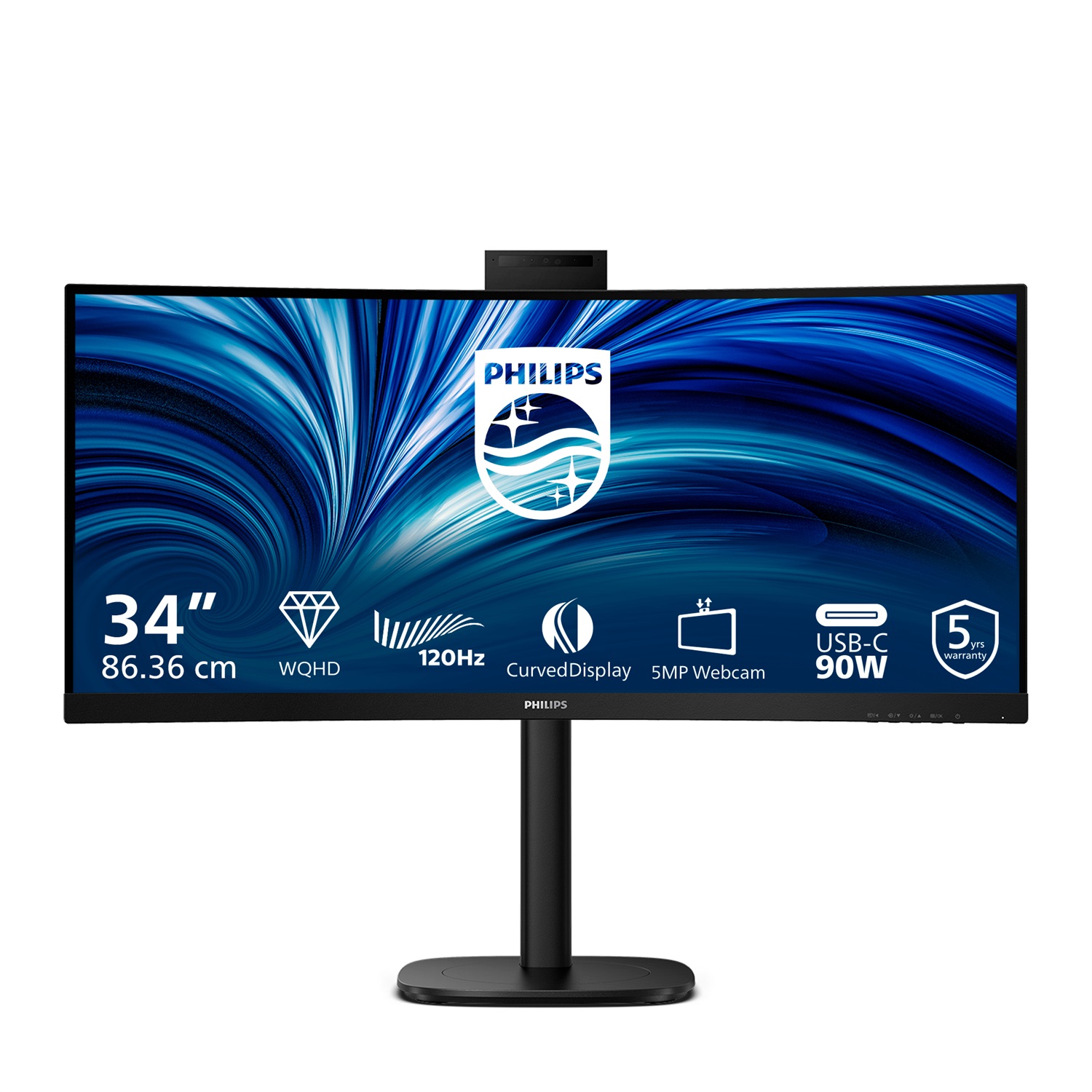 Philips Monitor 34B2U3600CH 34 Pollici UWQHD con Webcam, KVM e USB-C - Nero