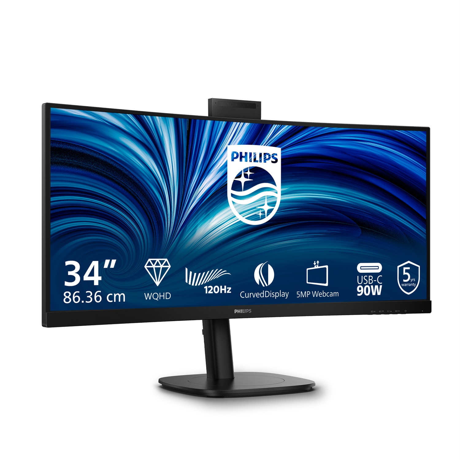 Philips Monitor 34B2U3600CH 34 Pollici UWQHD con Webcam, KVM e USB-C - Nero