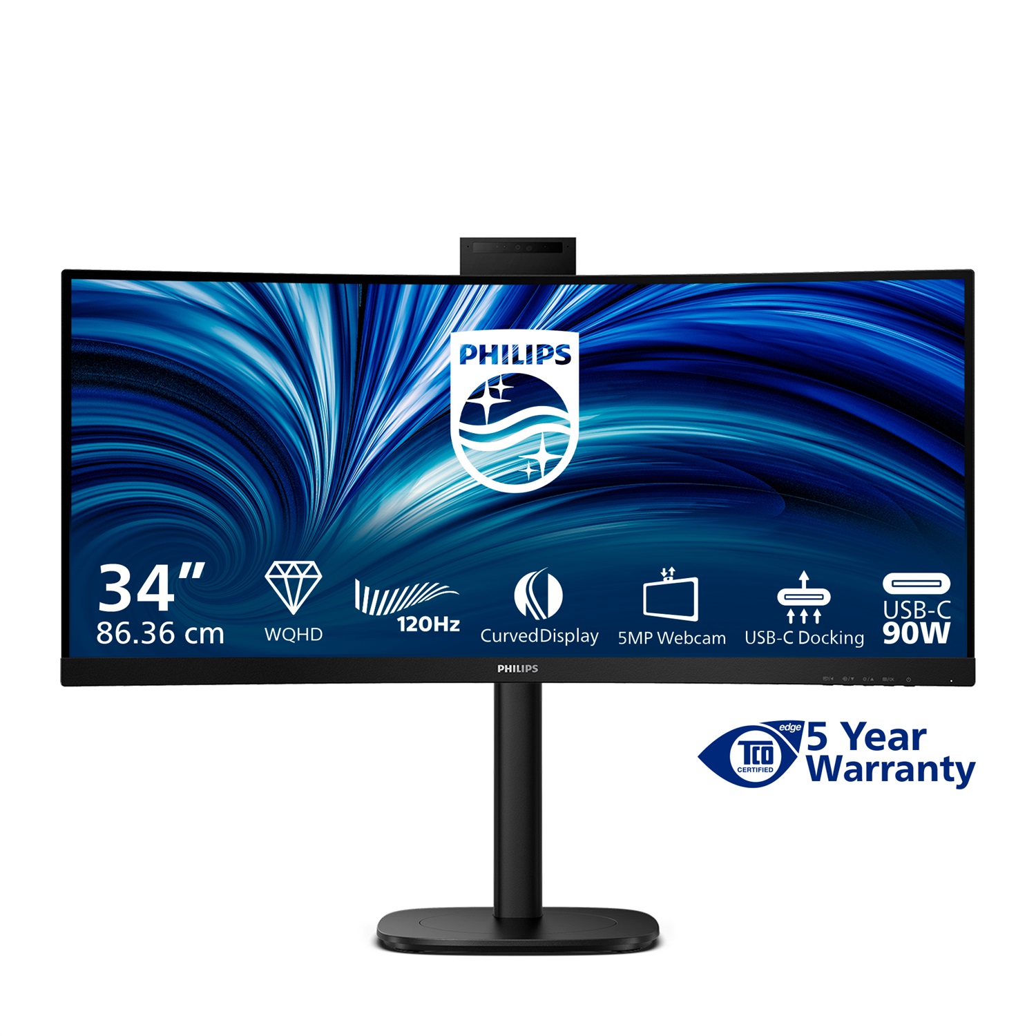 Philips Monitor 34B2U3600CH 34 Pollici UWQHD con Webcam, KVM e USB-C - Nero
