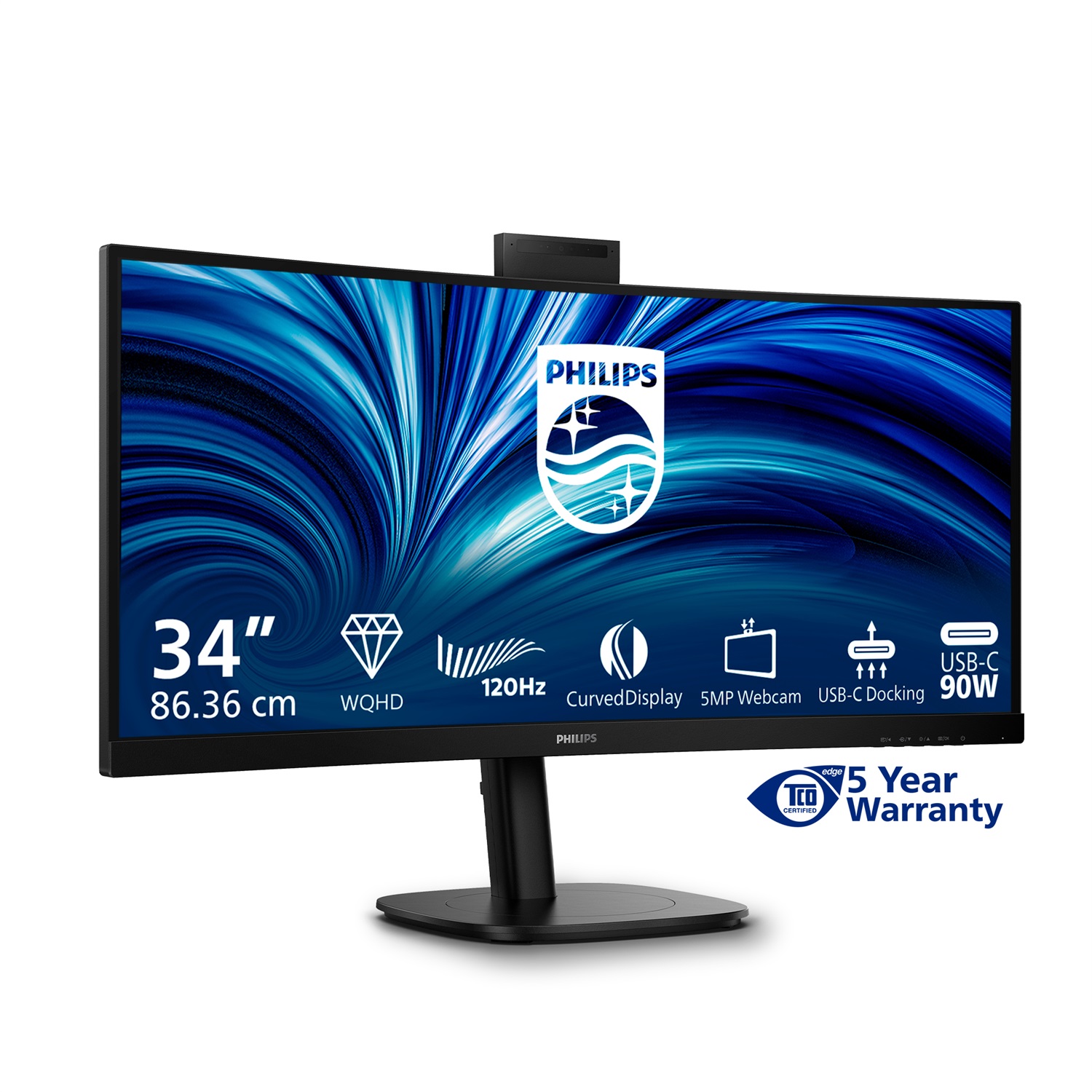 Philips Monitor 34B2U3600CH 34 Pollici UWQHD con Webcam, KVM e USB-C - Nero