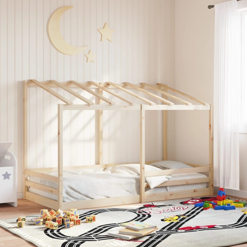 vidaXL Letto per Bambini con Tetto in Legno Massello di Pino 90x200 cm - Divertente e Spazioso