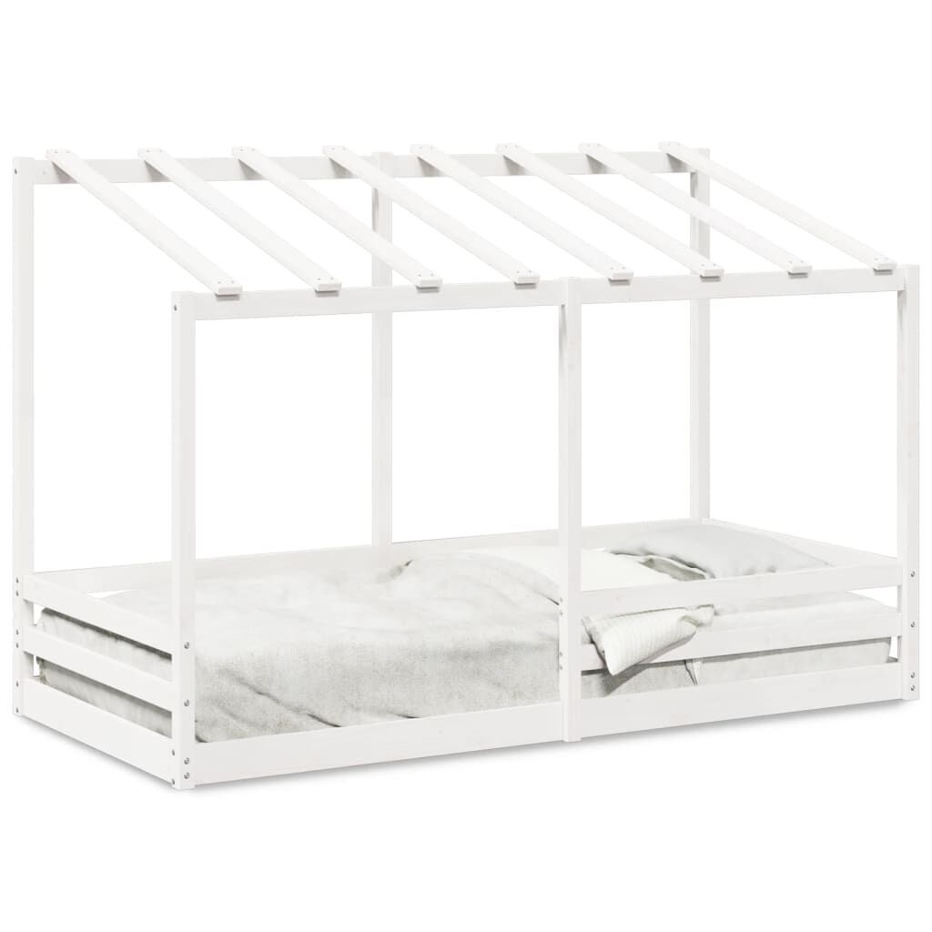 vidaXL Letto per Bambini con Tetto Bianco in Legno Massello di Pino 90x200 cm - Design Divertente e Spazioso