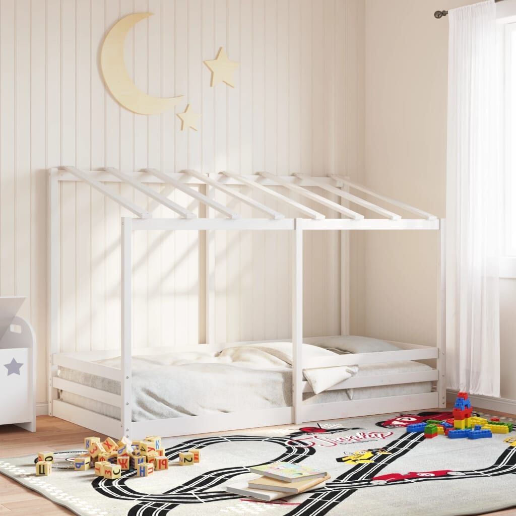vidaXL Letto per Bambini con Tetto Bianco in Legno Massello di Pino 90x200 cm - Design Divertente e Spazioso