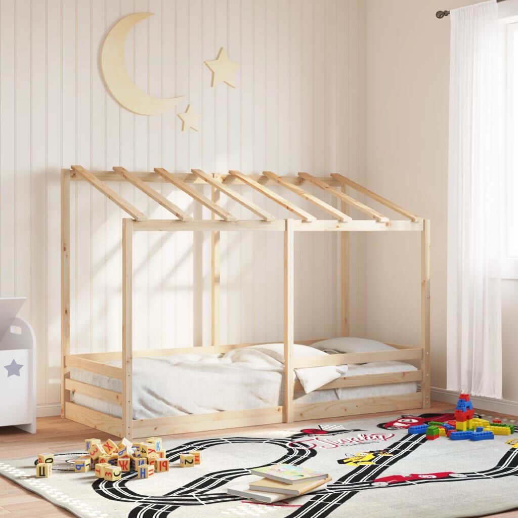 vidaXL Letto per Bambini con Tetto in Legno Massello di Pino 90x190 cm - Design Divertente e Spazioso