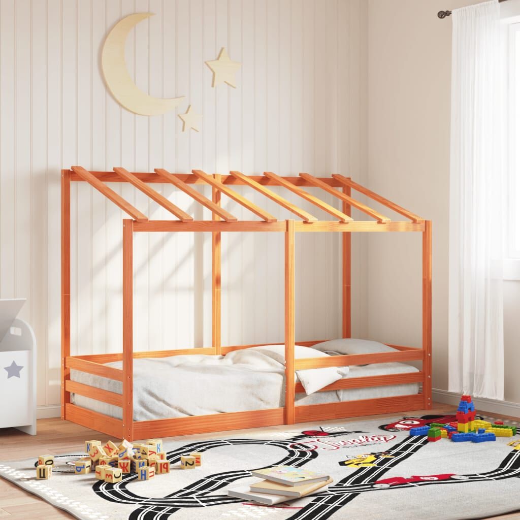 vidaXL Letto Bambini con Tetto in Legno Massello di Pino 90x190 cm - Design Rustico e Divertente