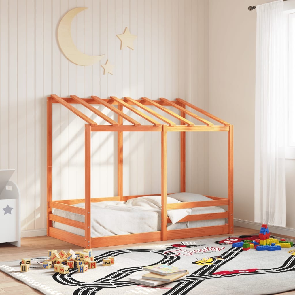 vidaXL Letto Bambini con Tetto in Legno Massello di Pino 75x190 cm - Design Rustico e Spazioso