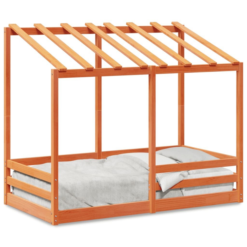 vidaXL Letto Bambini con Tetto in Legno Massello di Pino 70x140 cm - Design Rustico e Spazioso