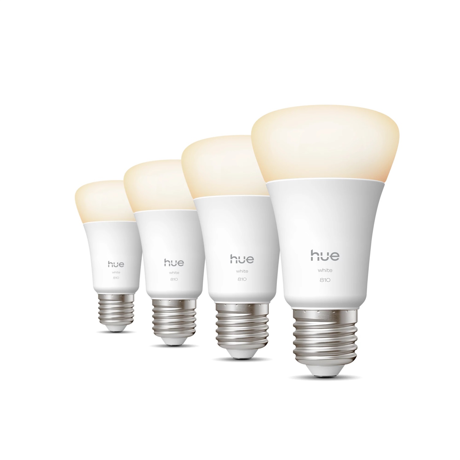 Philips Hue A60 - Lampadine LED Smart E27, 9,5 W, 810 lumen, Luce Bianca Calda, Confezione da 4