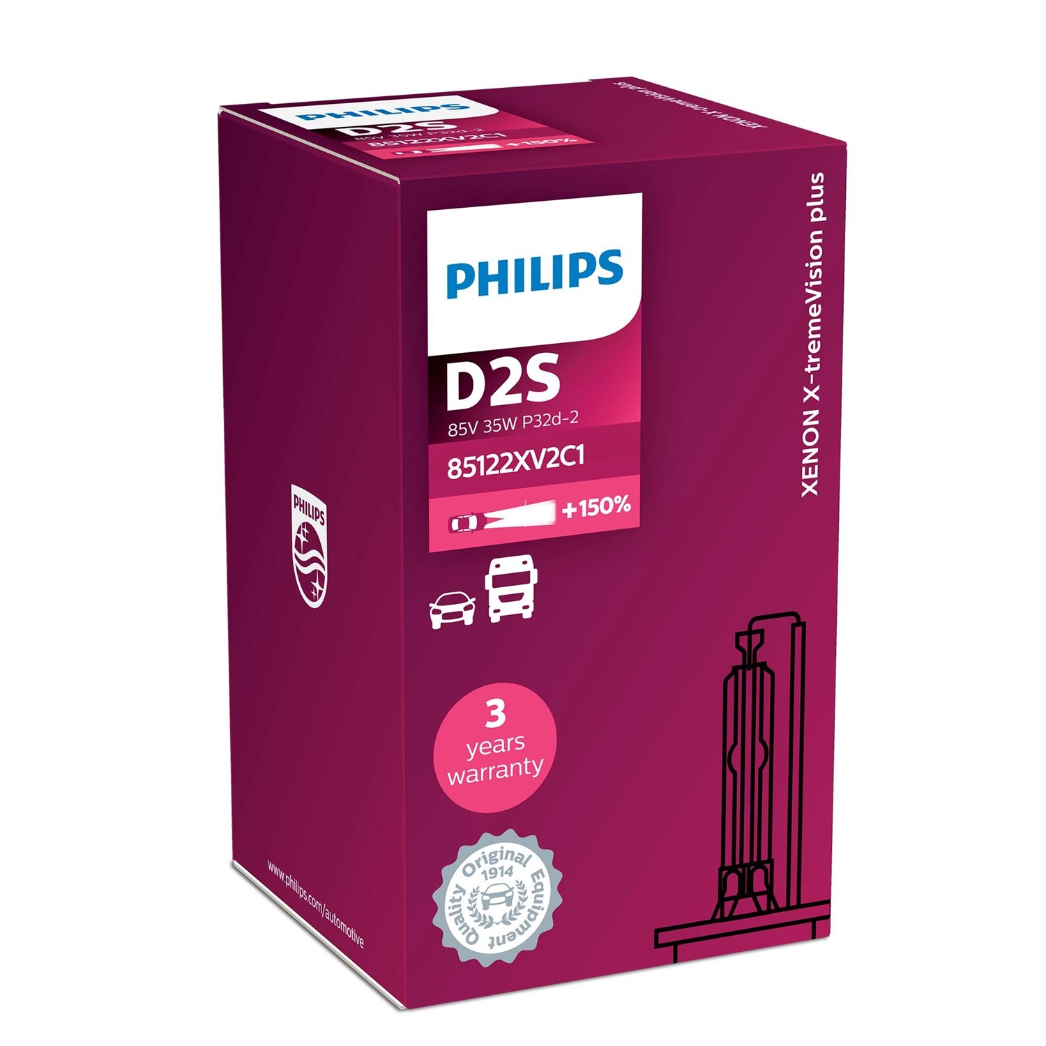 Philips D2S Xenon X-tremeVision gen2 85122XV2C1 Lampadina 35W 85V Colore Chiaro 4800K