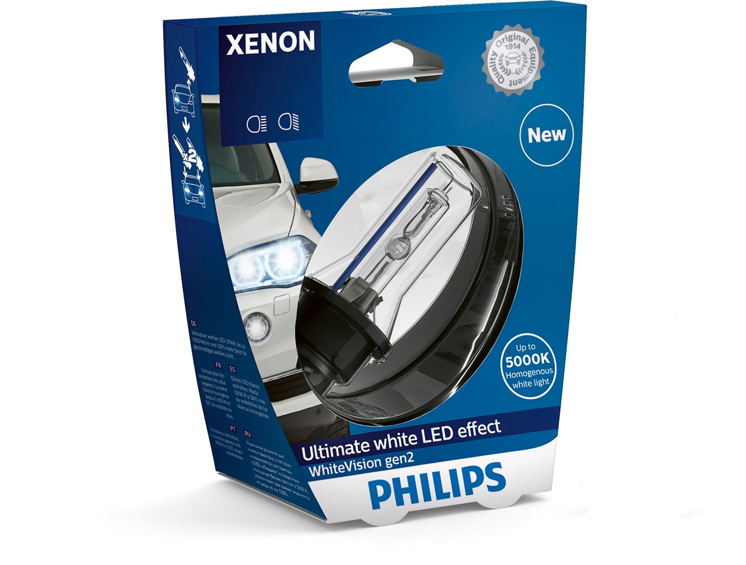 Philips Lampadina Xenon WhiteVision gen2 D2R - Luce Bianca Uniforme e Maggiore Visibilità