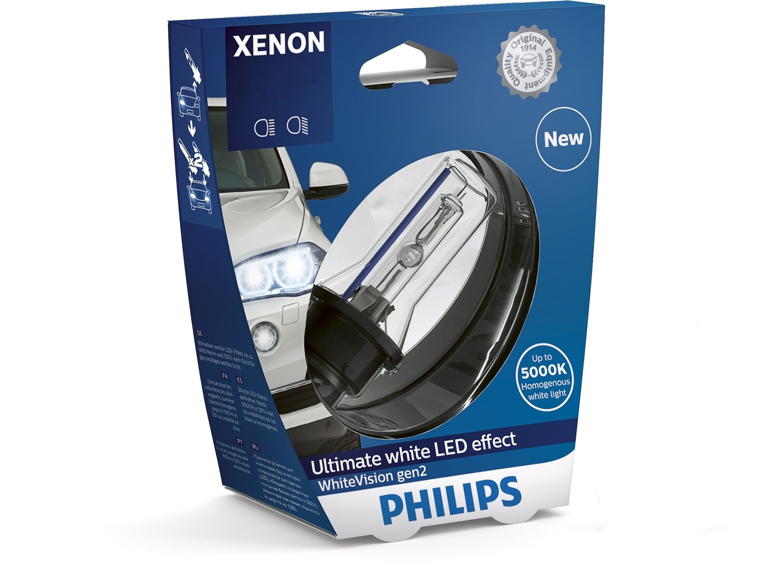 Philips Lampadina Xenon WhiteVision gen2 D2R - Luce Bianca Uniforme e Maggiore Visibilità