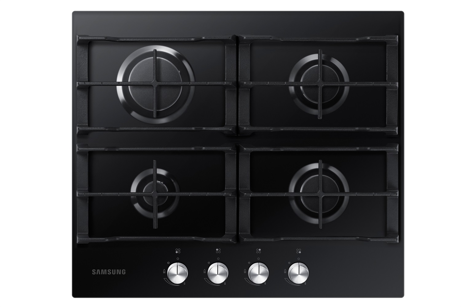 Samsung NA64H3010AK Piano Cottura a Gas 60 cm Nero, 4 Fuochi, Vetro, Griglie in Ghisa, Potenza Totale 8.3 kW