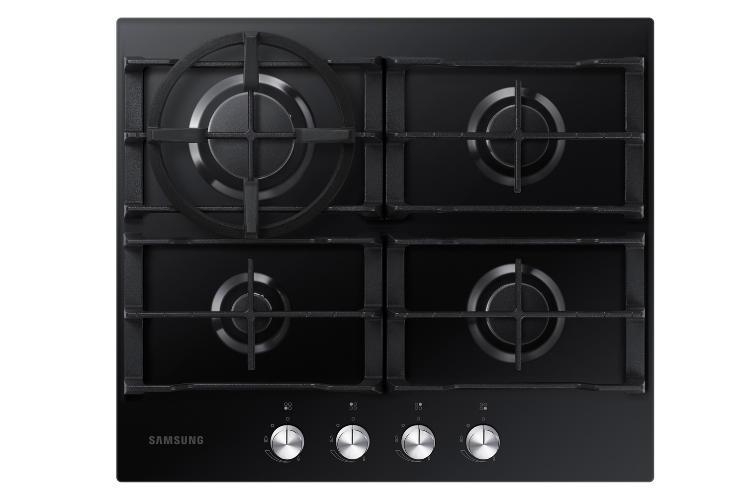 Samsung NA64H3010AK Piano Cottura a Gas 60 cm Nero, 4 Fuochi, Vetro, Griglie in Ghisa, Potenza Totale 8.3 kW