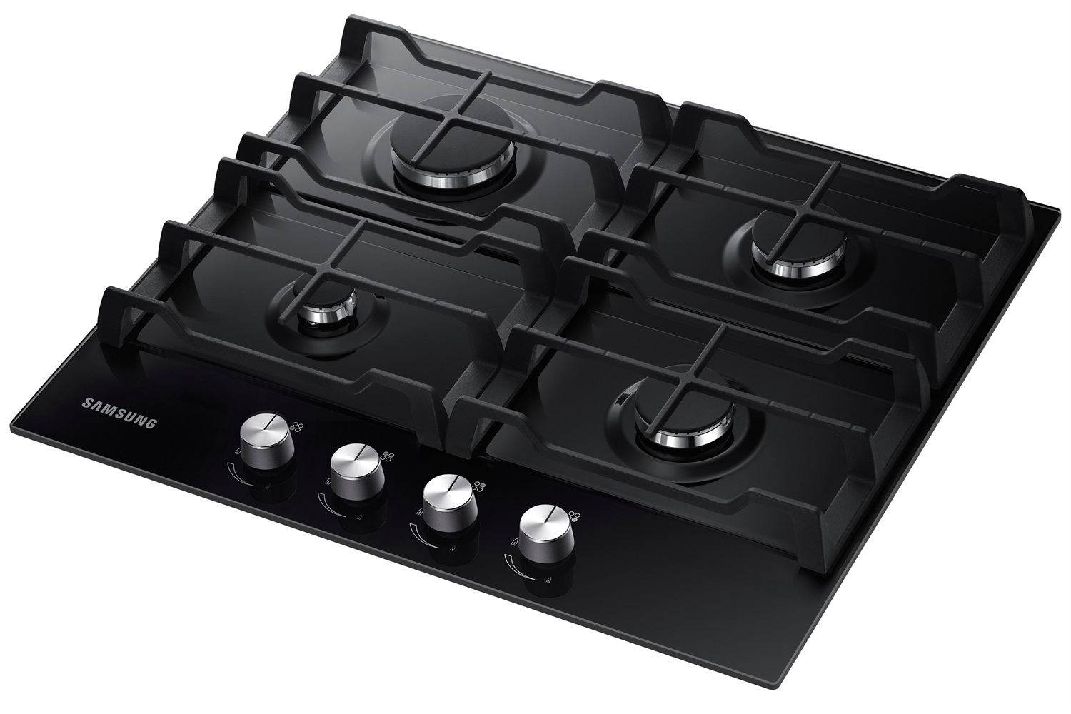 Samsung NA64H3010AK Piano Cottura a Gas 60 cm Nero, 4 Fuochi, Vetro, Griglie in Ghisa, Potenza Totale 8.3 kW