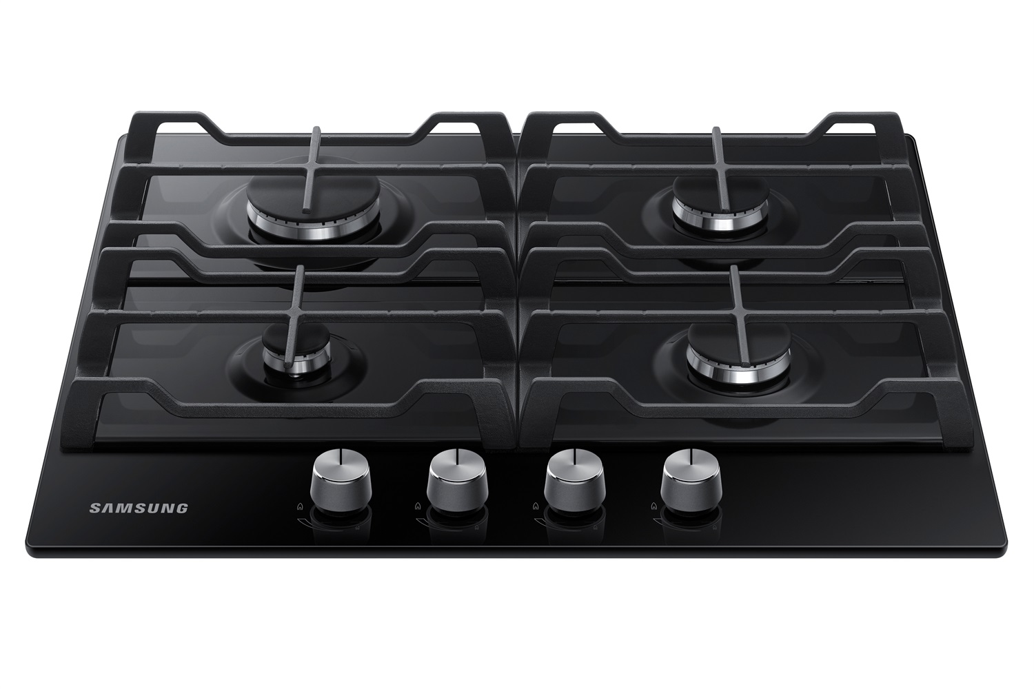 Samsung NA64H3010AK Piano Cottura a Gas 60 cm Nero, 4 Fuochi, Vetro, Griglie in Ghisa, Potenza Totale 8.3 kW