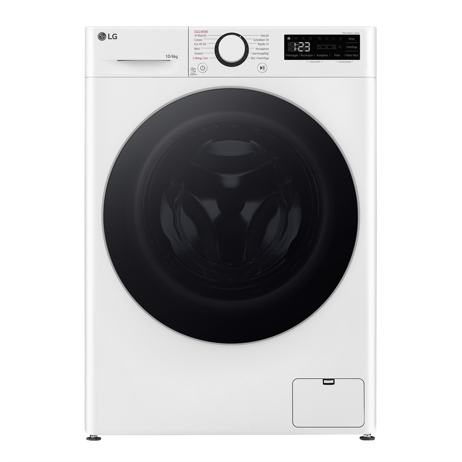 LG D4R5010TSWS Lavasciuga 10/6kg AI DD, TurboWash 360, Vapore, Eco Hybrid, Classe D, 1400 giri/min, Bianca