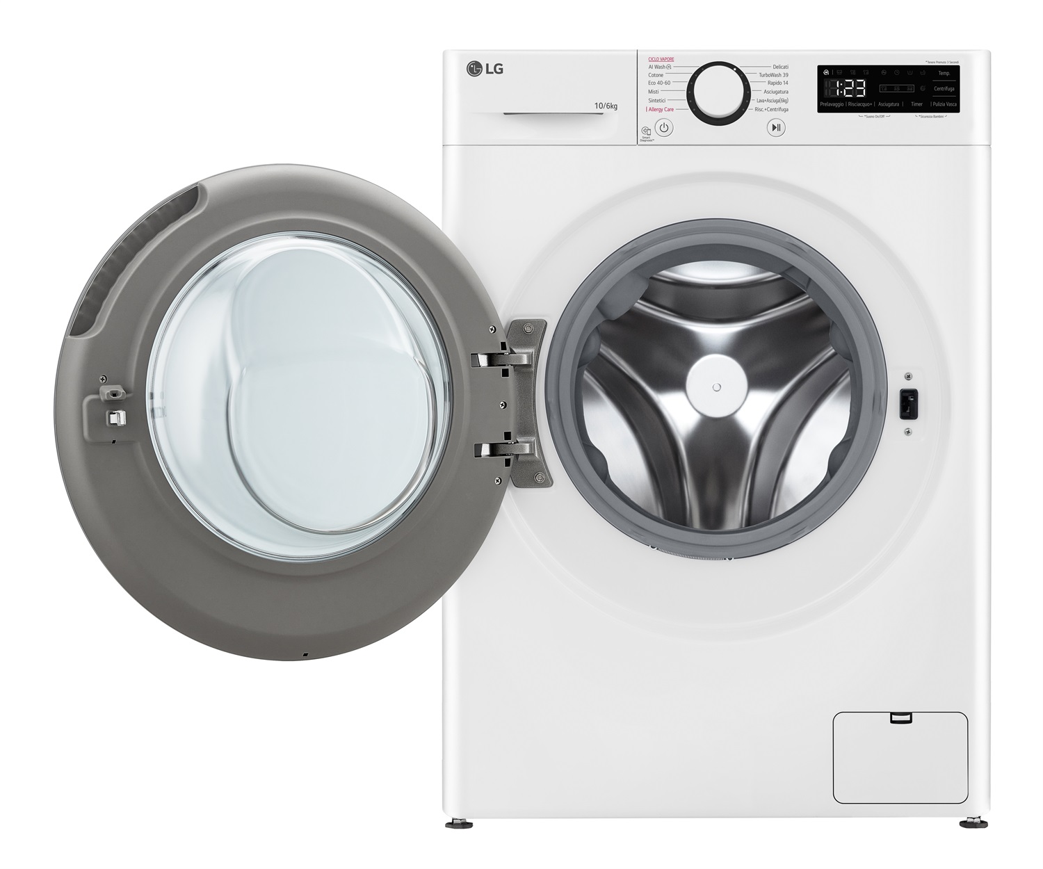 LG D4R5010TSWS Lavasciuga 10/6kg AI DD, TurboWash 360, Vapore, Eco Hybrid, Classe D, 1400 giri/min, Bianca